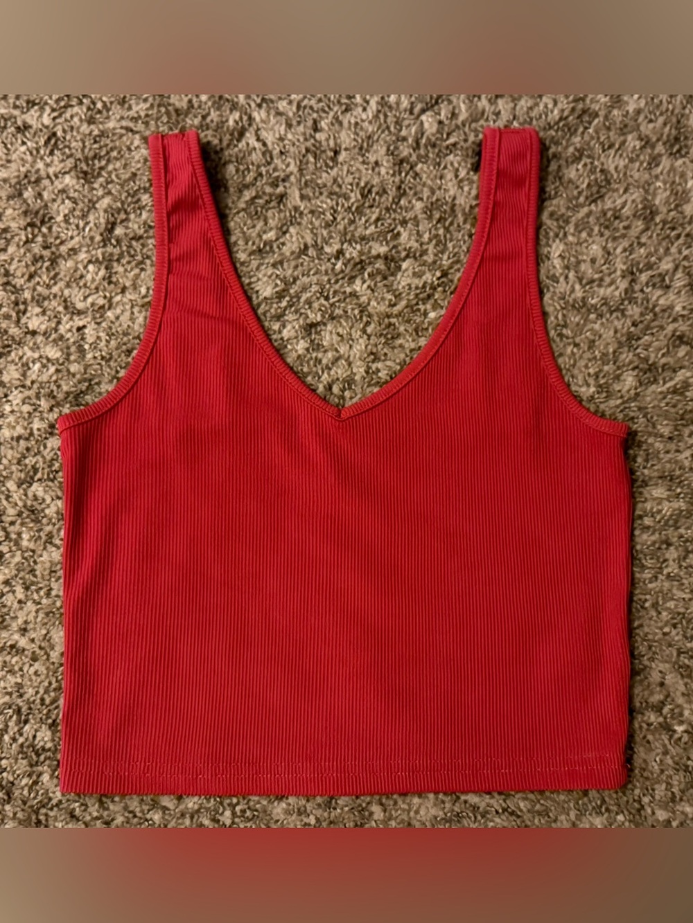 SHEIN Burnt Red Ribbed V-Neck Crop Top
